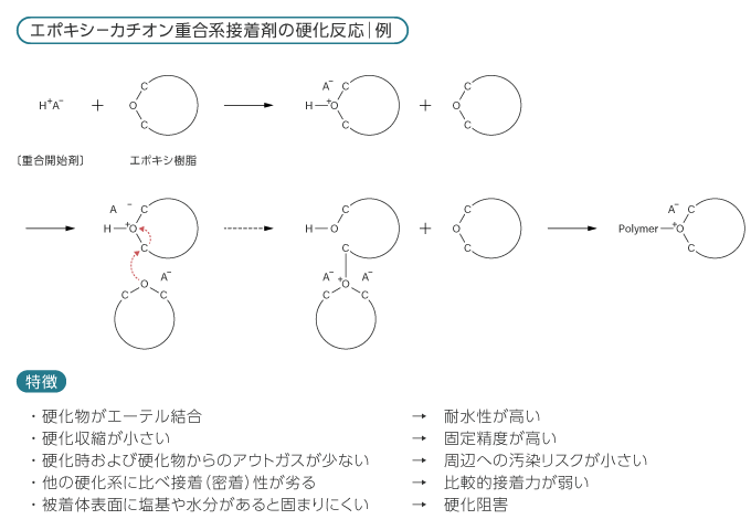 エポキシ ─ カチオン重合系接着剤の硬化反応の一例