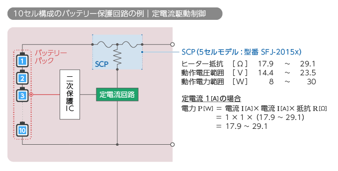 10セル構成のバッテリー保護回路の例／定電流駆動制御