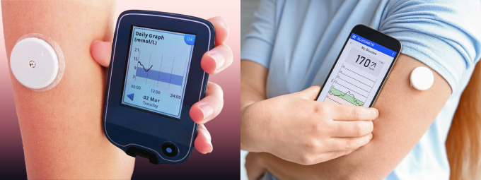 デバイスを使用して血糖値を測定しているイメージ図